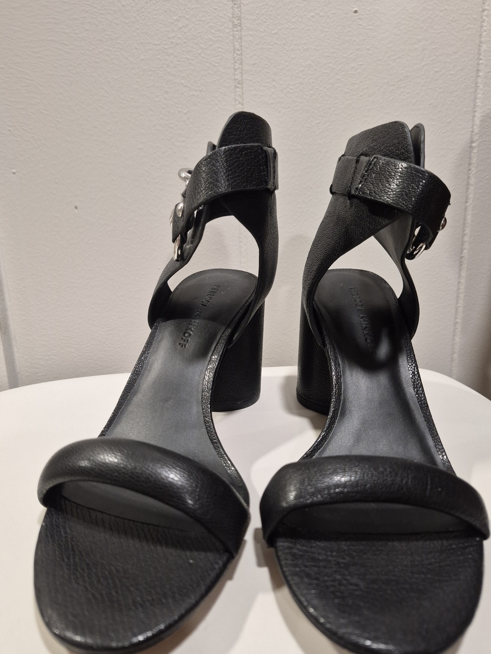 Rebecca Minkoff Black Ankle-Strap Block Heel Sandals